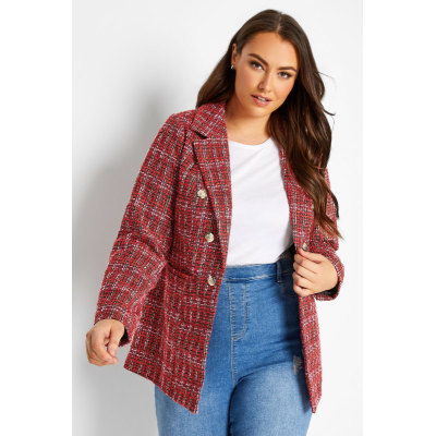 YOURS Curve Red Check Boucle Blazer
