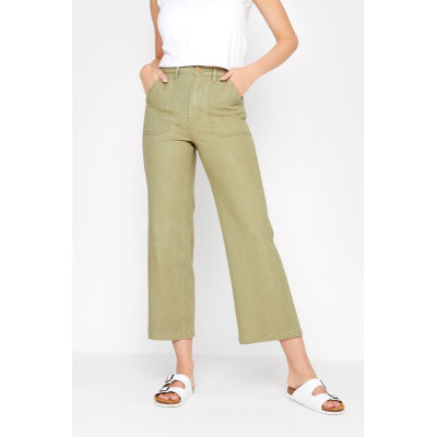LTS Tall Green Cotton Twill Wide Leg Cropped Trousers