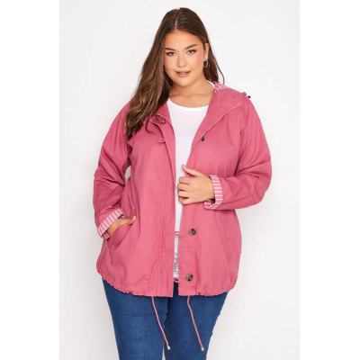 YOURS Curve Pink Contrast Parka Jacket