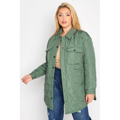 YOURS Curve Green Lightweight Diamond Quilted Jacket