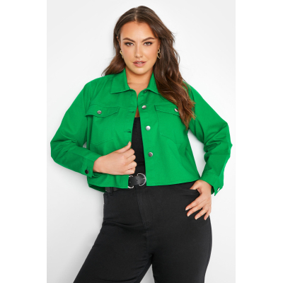 LIMITED COLLECTION Curve Bright Green Cropped Twill Jacket