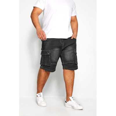 KAM Big & Tall Black Cargo Denim Shorts