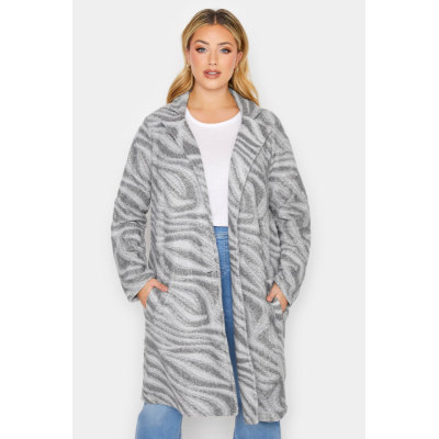 YOURS LUXURY Curve Grey Animal Print Faux Fur Jacket
