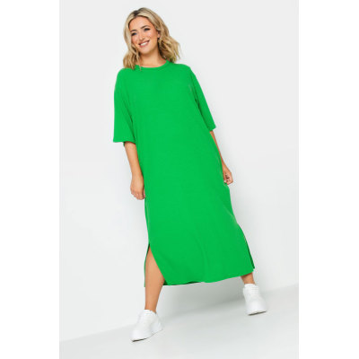 YOURS Curve Green Ribbed T-Shirt Dress