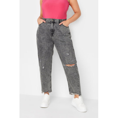 YOURS Curve Grey Ripped MOM Jeans