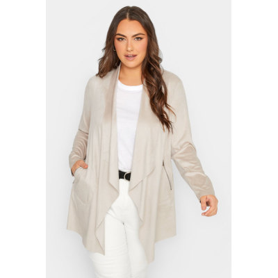 YOURS Curve Cream Faux Suede Waterfall Jacket
