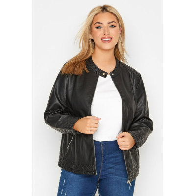YOURS Curve Black Faux Leather Collarless Jacket