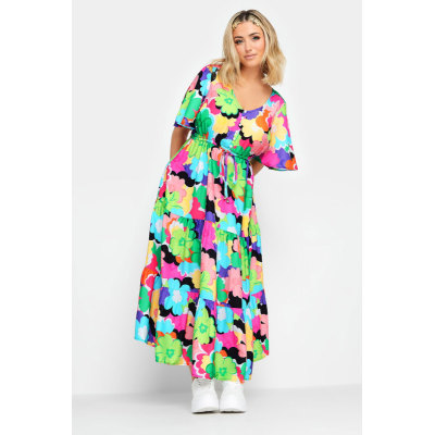 LIMITED COLLECTION Curve Pink Floral Smock Maxi Dress