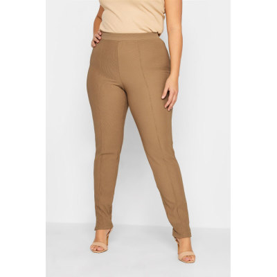 LTS Tall Camel Brown Stretch Ribbed Slim Leg Trousers