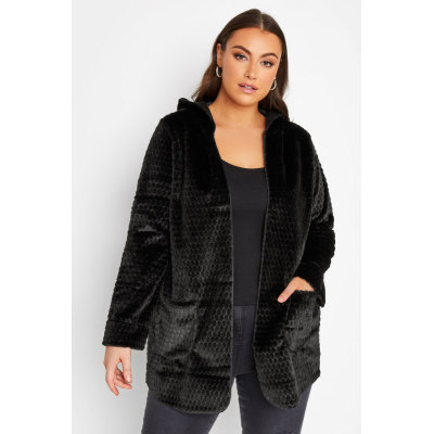 YOURS LUXURY Curve Black Faux Fur Hooded Jacket