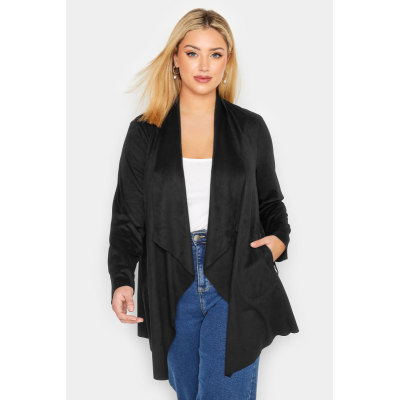 YOURS Curve Black Faux Suede Waterfall Jacket
