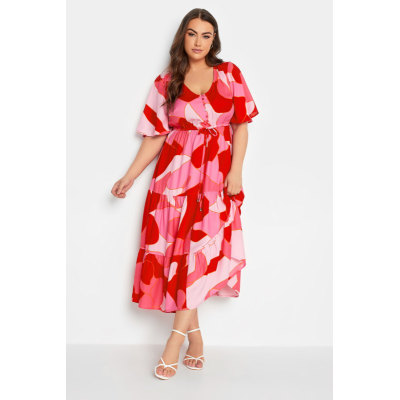 YOURS Curve Pink Abstract Print Tiered Dress