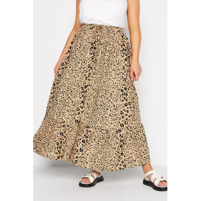 YOURS Curve Brown Animal Print Button Maxi Skirt