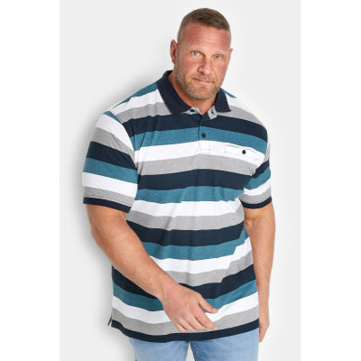 KAM Big & Tall Navy Blue Stripe Short Sleeve Polo Shirt