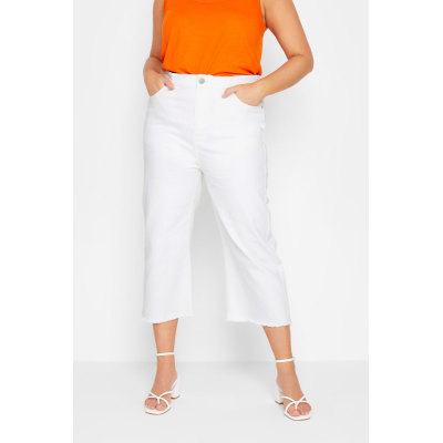YOURS Curve White Stretch Wide Leg Cropped Jeans