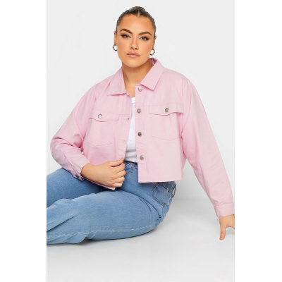 LIMITED COLLECTION Curve Pink Cropped Twill Jacket