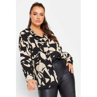 YOURS Curve Black Abstract Print Oversized Shirt