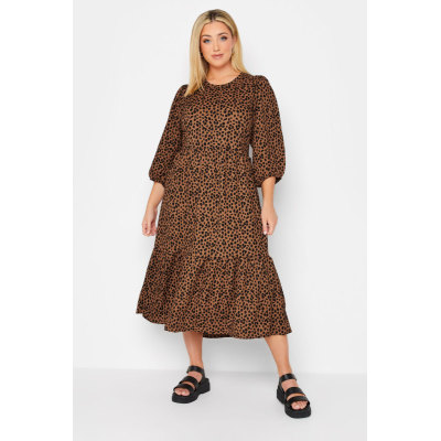 YOURS Curve Brown & Black Animal Print Frill Maxi Dress