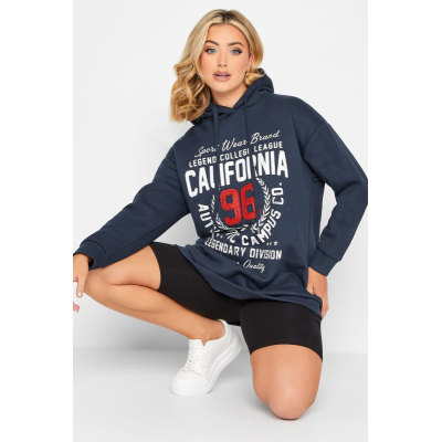 YOURS Curve Navy Blue 'California' Slogan Hoodie