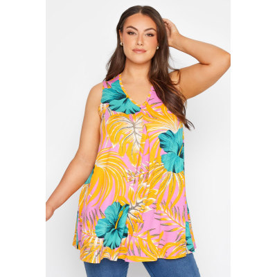 YOURS Curve Pink Tropical Print Swing Vest Top