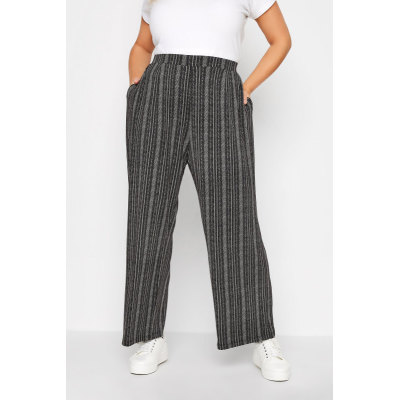 YOURS Curve Black Mixed Stripe Wide Leg Stretch Trousers