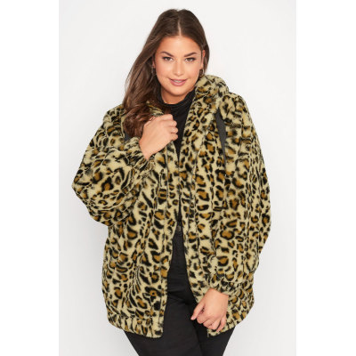 YOURS Curve Brown Leopard Print Faux Fur Jacket