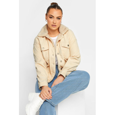 LIMITED COLLECTION Curve Cream Fur Trim Cord Jacket