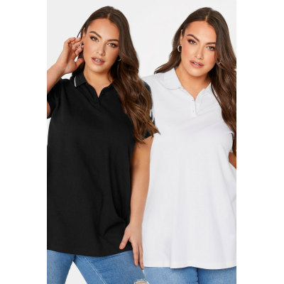 YOURS 2 PACK Curve Black & White Polo Top