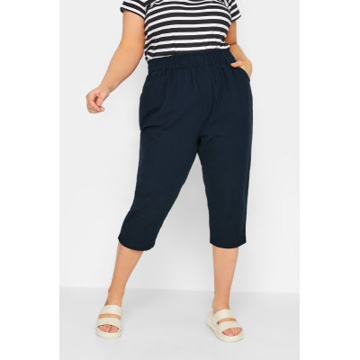 YOURS Curve Navy Blue Cool Cotton Cropped Joggers