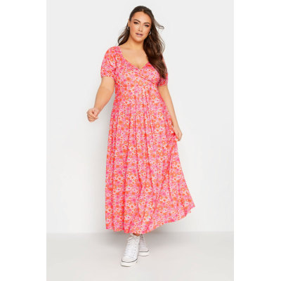 LIMITED COLLECTION Curve Pink Floral Wrap Maxi Dress