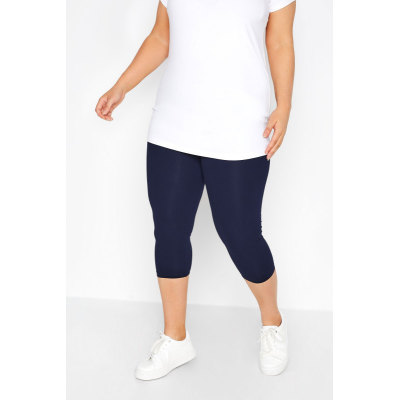 YOURS FOR GOOD Curve Navy Blue Cotton Stretch Cropped Leggings