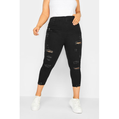 YOURS Curve Black Stretch Ripped Cropped JENNY Jeggings