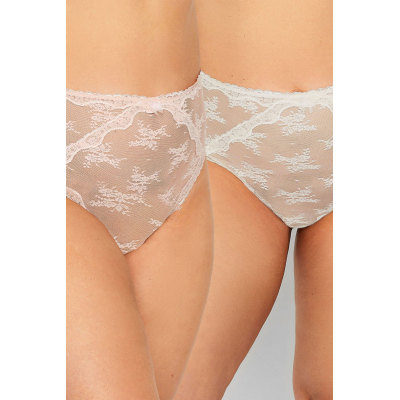 YOURS 2 PACK Curve Pink & Cream Sheer Lace Knickers