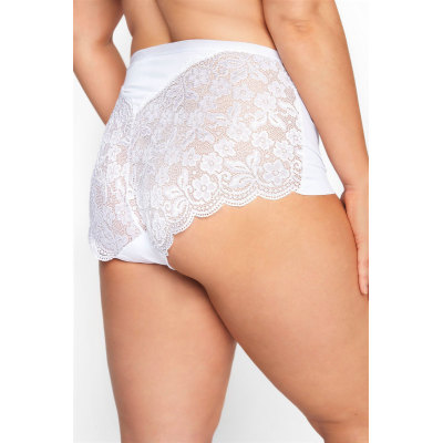 YOURS Curve White Lace Back High Waisted Knickers
