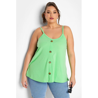 LIMITED COLLECTION Curve Green Ribbed Button Cami Vest Top
