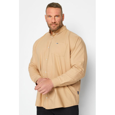 BadRhino Big & Tall Beige Brown Long Sleeve Oxford Shirt