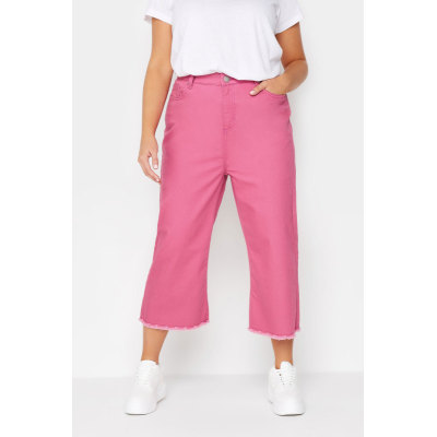 YOURS Curve Hot Pink Stretch Cropped Jeans