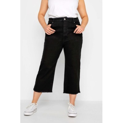 YOURS Curve Black Stretch Wide Leg Cropped Jeans