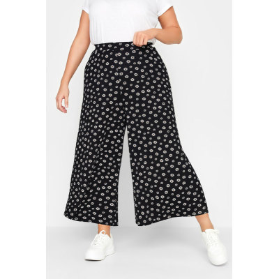 YOURS Curve Black Daisy Print Midaxi Culottes