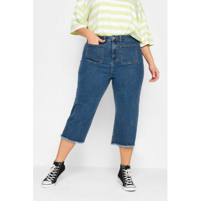 YOURS Curve Blue Front Pocket Cropped Wide Leg Jeans