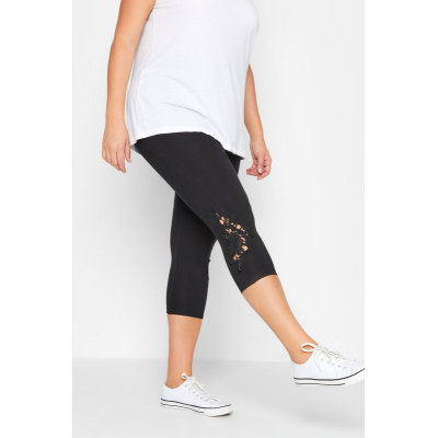 YOURS Curve Black Lace Stretch Cropped Leggings