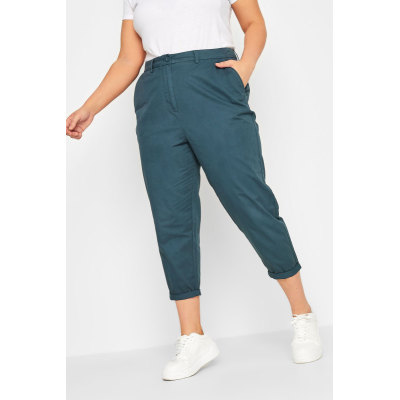 YOURS Curve Navy Blue Cropped Chino Trousers