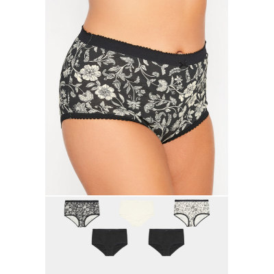 YOURS 5 PACK Curve Black Paisley Print High Waisted Full Briefs