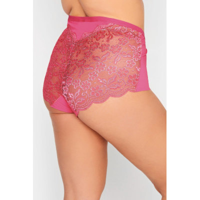YOURS Curve Hot Pink Lace Back Full Briefs