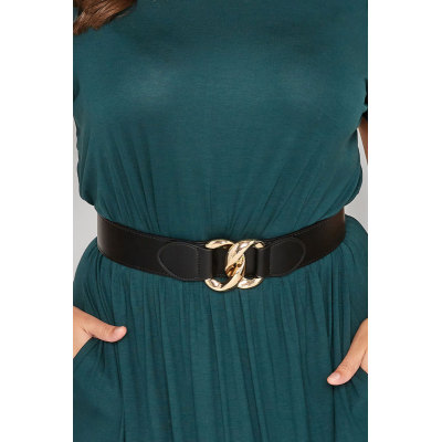 Black Double Ring Wide Stretch Belt