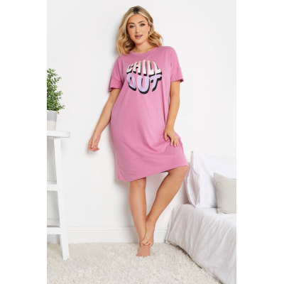 YOURS Curve Pink 'Chill Out' Slogan Nightdress