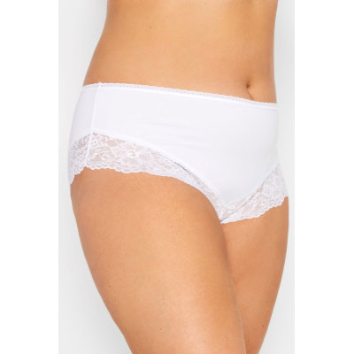 YOURS Curve White Lace Trim High Waisted Brazilian Shorts