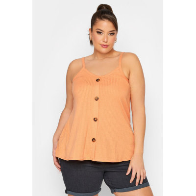 LIMITED COLLECTION Curve Orange Ribbed Button Cami Vest Top