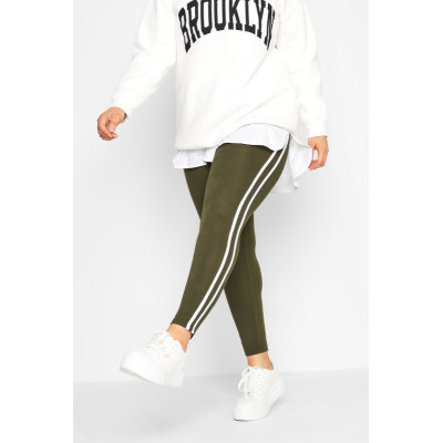 YOURS Curve Khaki Green Stretch Jersey Tape Leggings