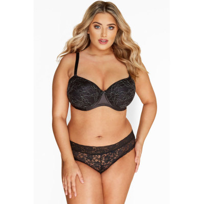 YOURS Curve Black Lace Low Rise Brazilian Knickers